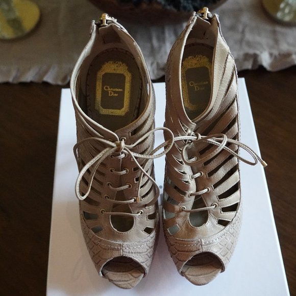 Christian Dior Embossed Python Peep Toe Booties - Picture 1 of 7